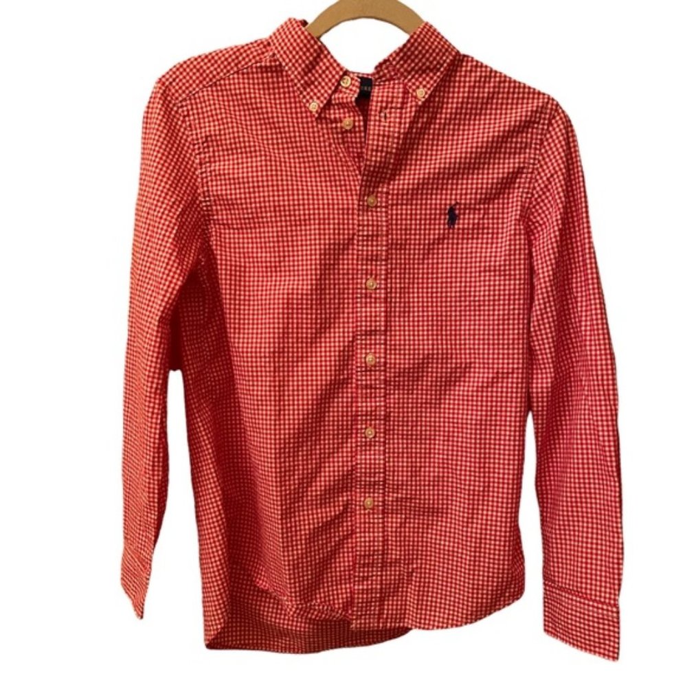 Boys Ralph Lauren long sleeve red and white button down size L
